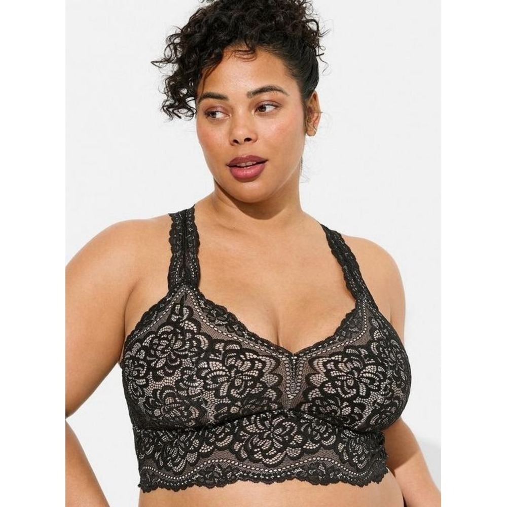 Torrid Unlined Lace Solid Racerback Bralette Bra Plus Size 3 3X Black Nude
